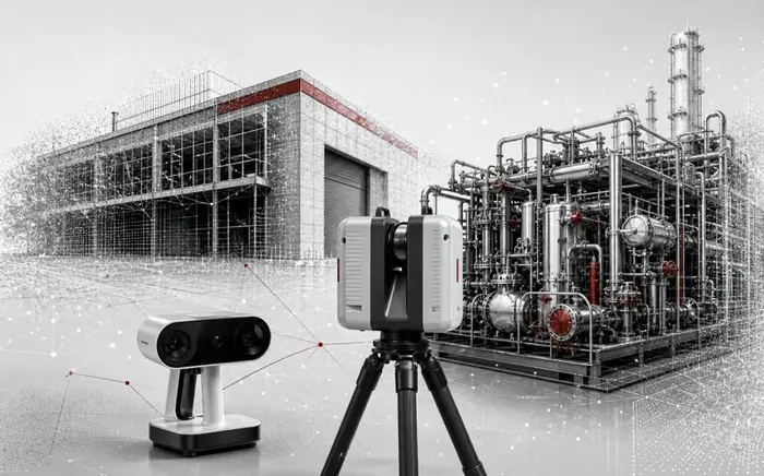 Generiertes Industrie-Motiv mit 3D-Erfassung, Scan-Hardware und Punktwolke